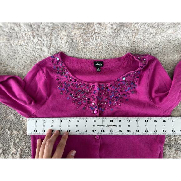 Rafaella Petite Size P Beaded Cardigan Sweater Purple Long Sleeve Casual - Picture 5 of 9